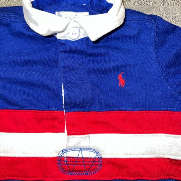 Baby Boy Polo Ralph Lauren preppy rugby one piece red white and blue size 6 mon - Picture 4 of 4